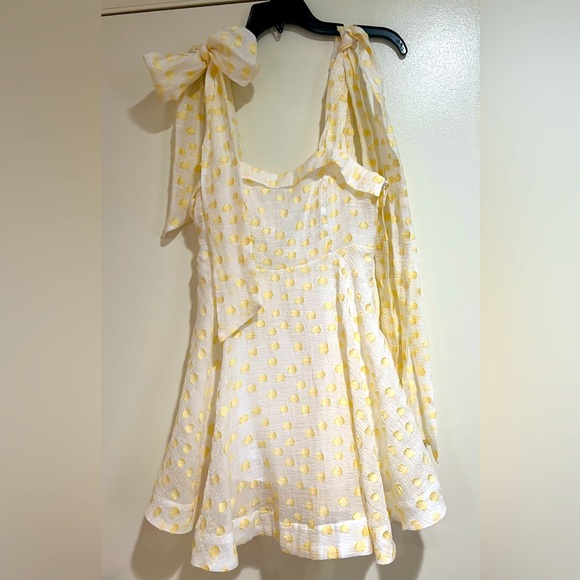 Dresses & Skirts - Yellow Polka Dot Flare Dress with Bow Shoulders